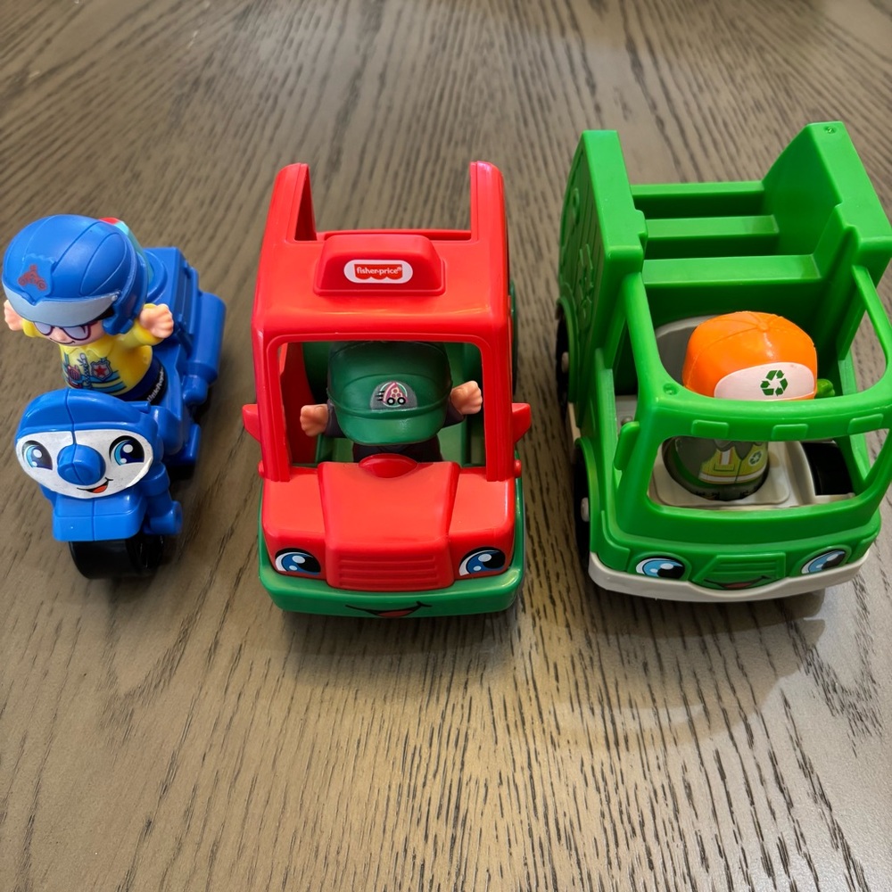 EUC Fisher-Price Little People Vehicle Trio - Blue, Red, Green